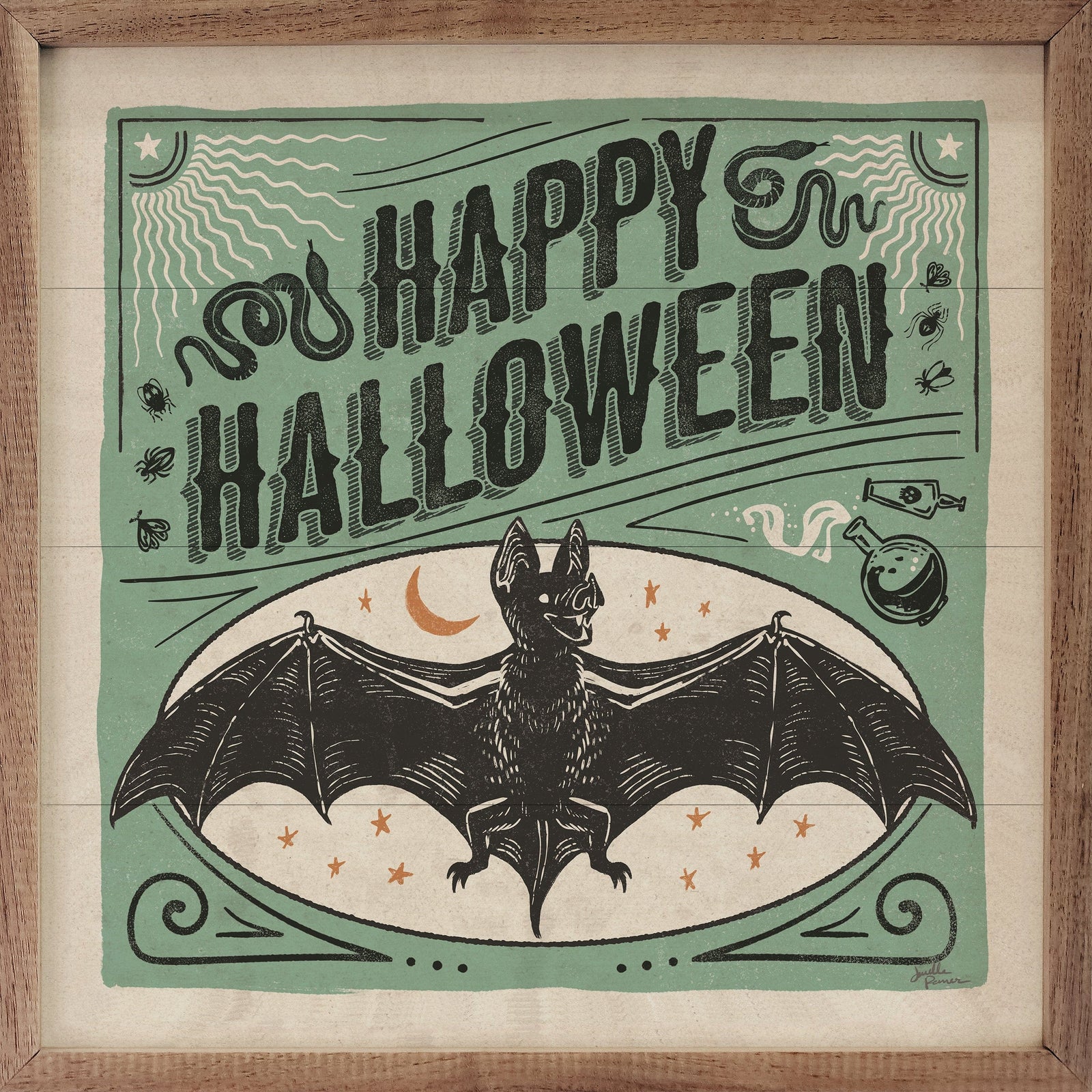 Kendrick Home Walnut Frames 4x4 Scaredy Cats IV Happy Halloween By Janelle Penner Printed and Framed Wall Sign