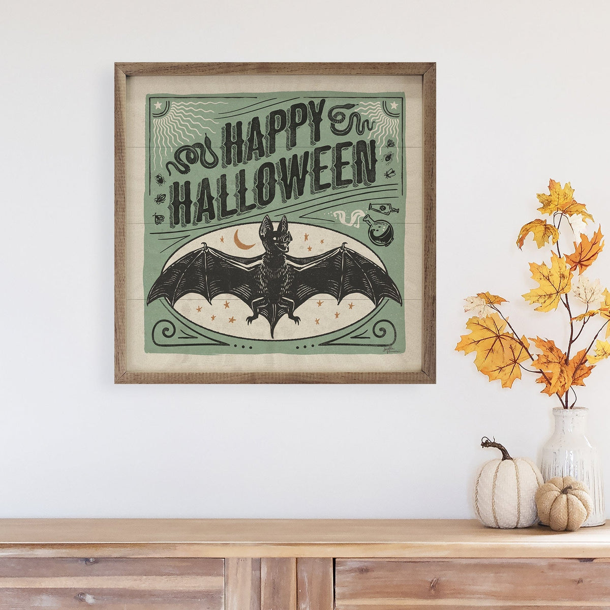 Kendrick Home Walnut Frames Scaredy Cats IV Happy Halloween By Janelle Penner Printed and Framed Wall Sign