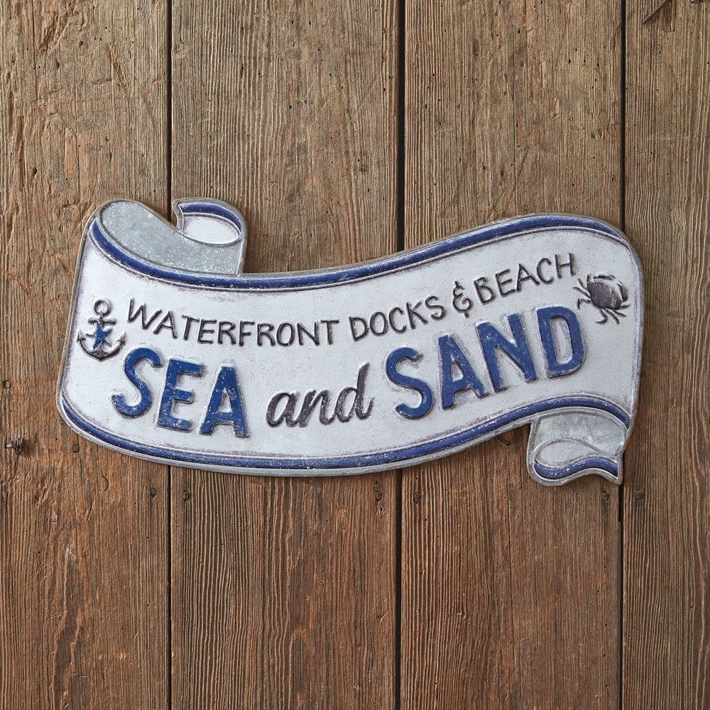 Sea and Sand Scroll Embossed Metal Wall Sign-CTW Home-The Village Merchant