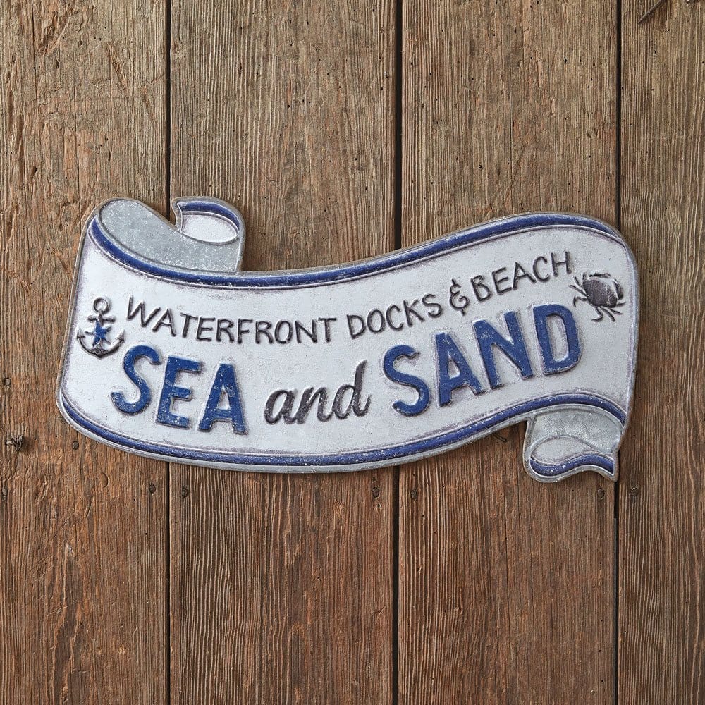 Sea and Sand Scroll Embossed Metal Wall Sign-CTW Home-The Village Merchant