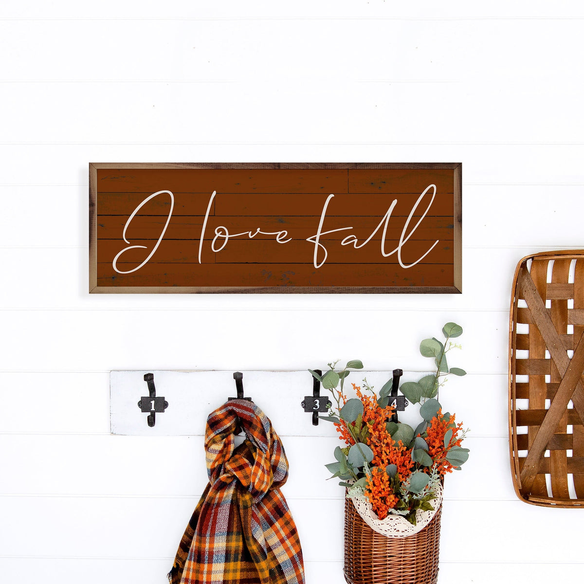 Kendrick Home Walnut Frames Set I Love Fall Orange Printed and Framed Wall Sign