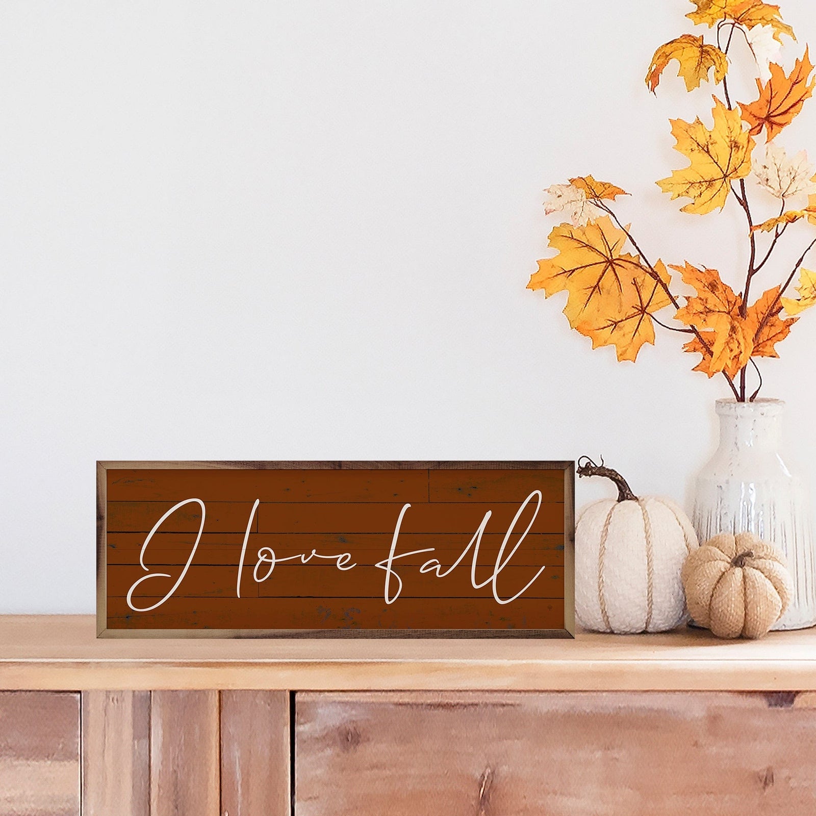 Kendrick Home Walnut Frames 12x4 Set I Love Fall Orange Printed and Framed Wall Sign
