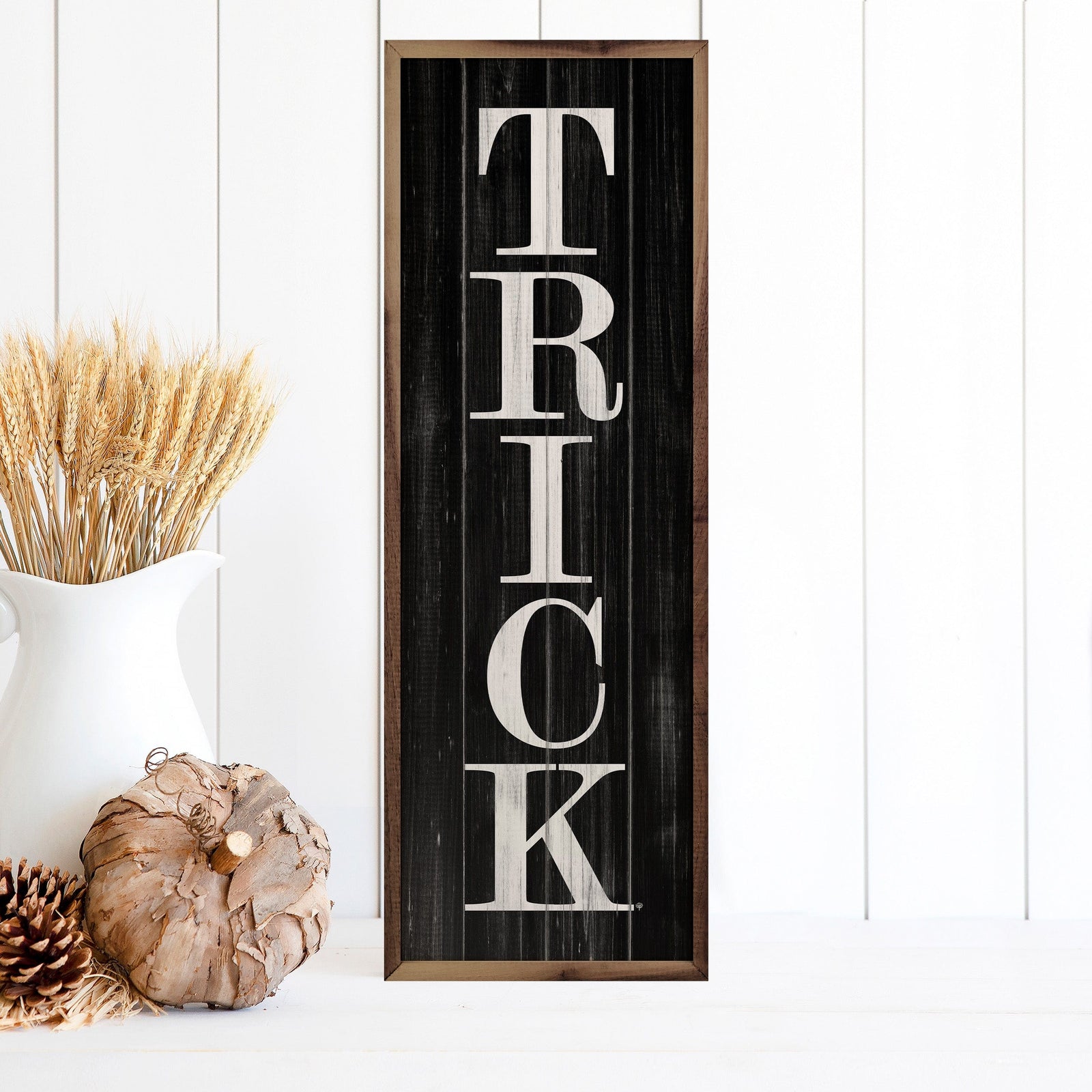 Kendrick Home Walnut Frames 4x12 Set Trick Black Printed and Framed Wall Sign