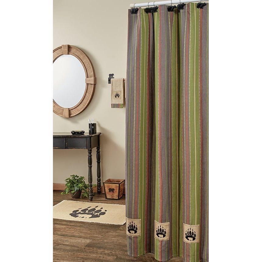 Shenandoah Stripe Bear Patch Shower Curtain-Park Designs-The Village Merchant