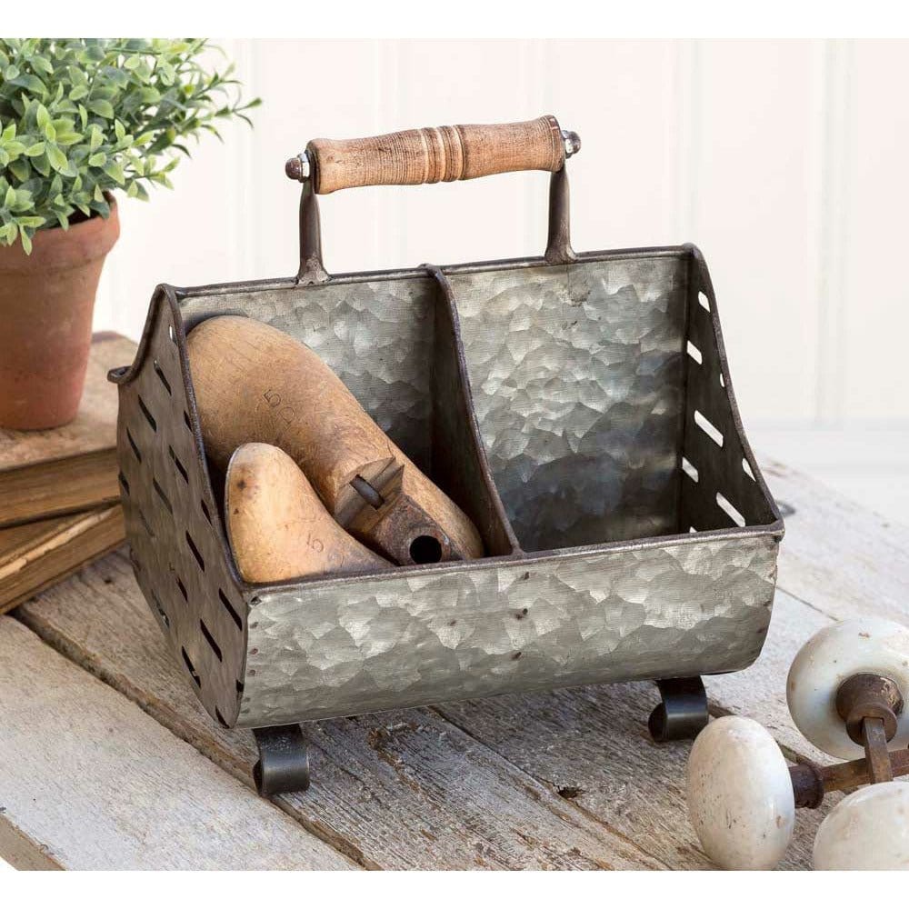 Short Perforated &amp; Divided Feed Trough Caddy / Organizer With Handle-CTW Home-The Village Merchant