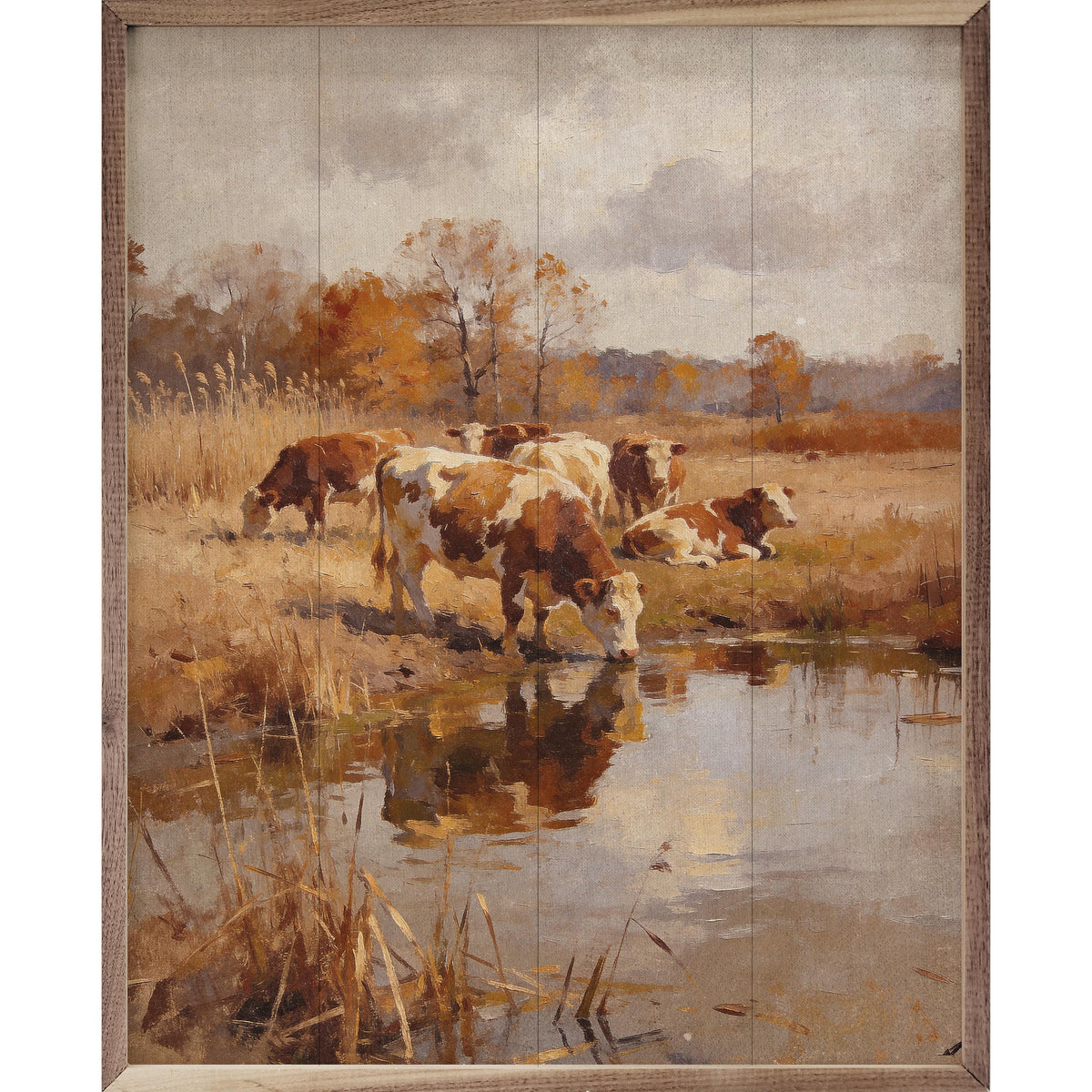 Kendrick Home Walnut Frames 8x10 Simmental Cattle In Autumn Printed and Framed Wall Sign