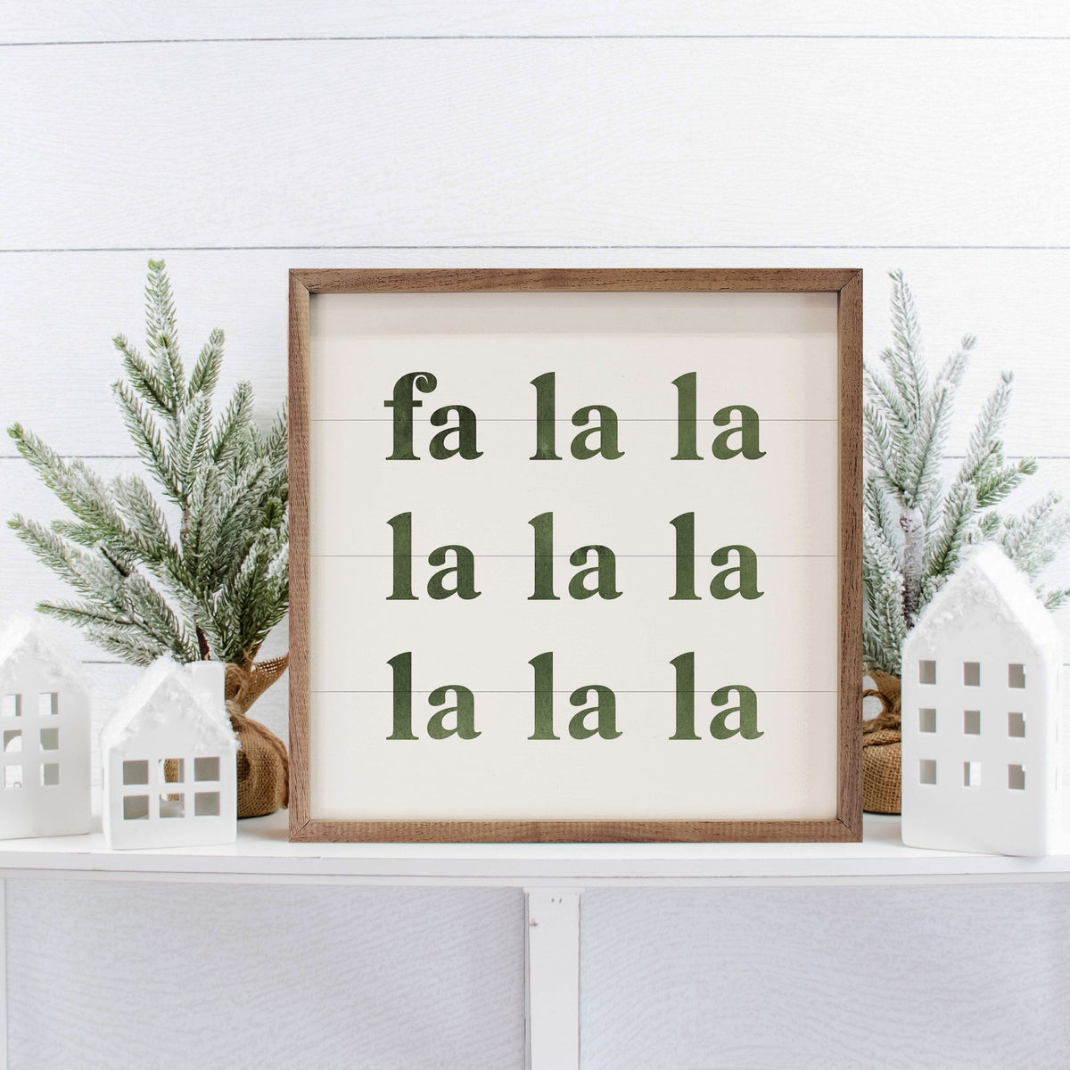 Kendrick Home Walnut Frames Simple Fa La La Printed and Framed Wall Sign
