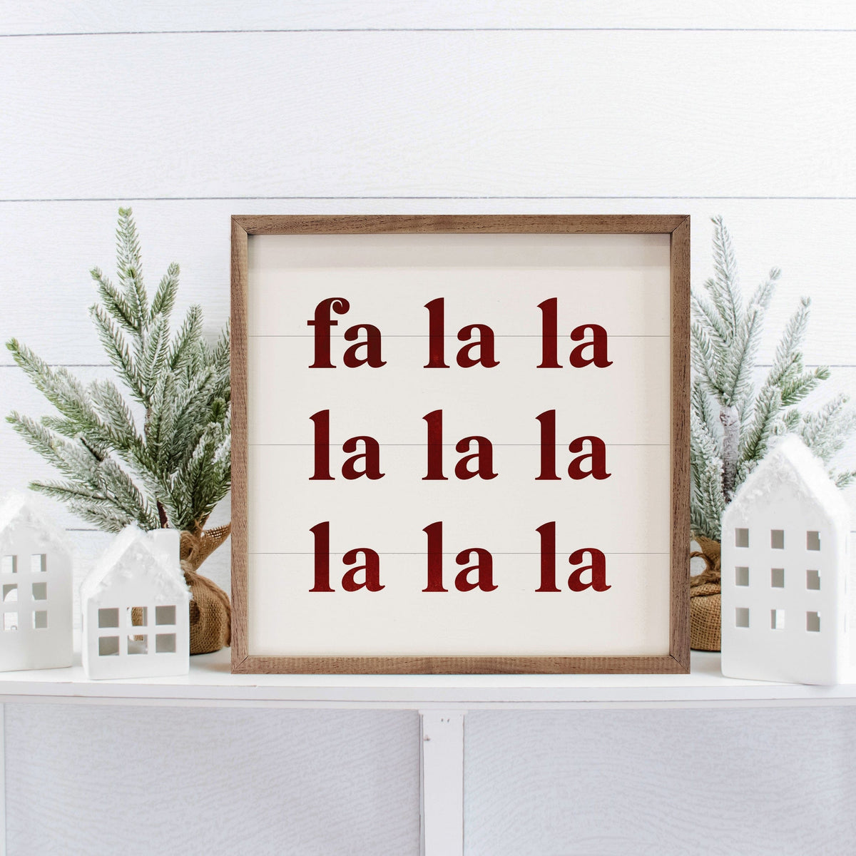 Kendrick Home Walnut Frames Simple Fa La La Printed and Framed Wall Sign