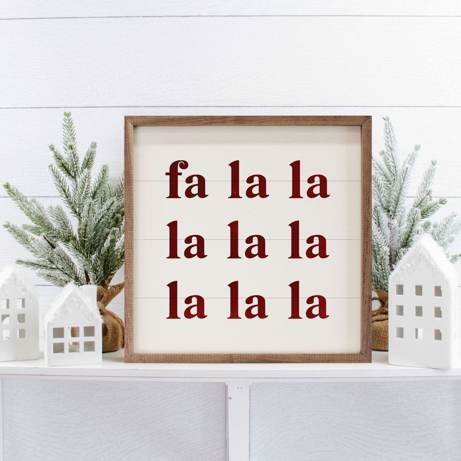 Kendrick Home Walnut Frames 4x4 / Red Simple Fa La La Printed and Framed Wall Sign