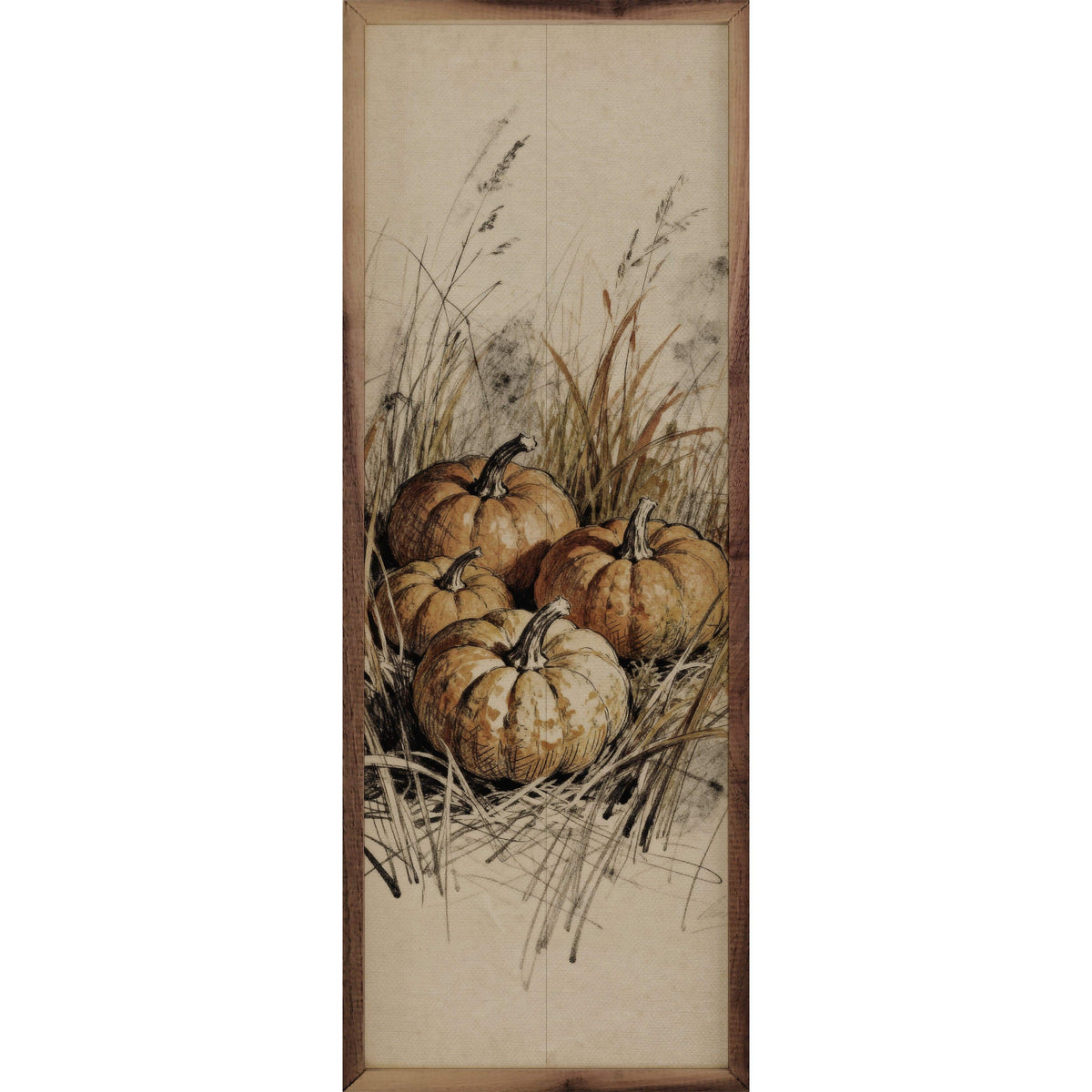 Kendrick Home Walnut Frames 4x12 Simple Pumpkins And Grass Printed and Framed Wall Sign