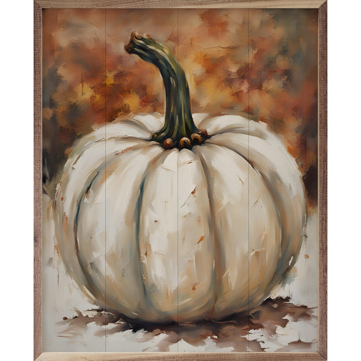 Kendrick Home Walnut Frames 8x10 Single White Pumpkin Printed and Framed Wall Sign