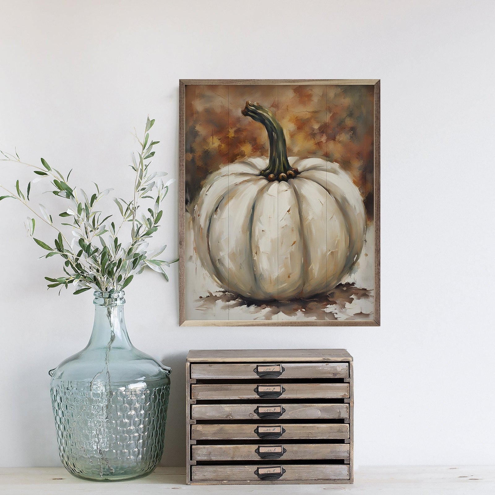 Kendrick Home Walnut Frames 8x10 Single White Pumpkin Printed and Framed Wall Sign