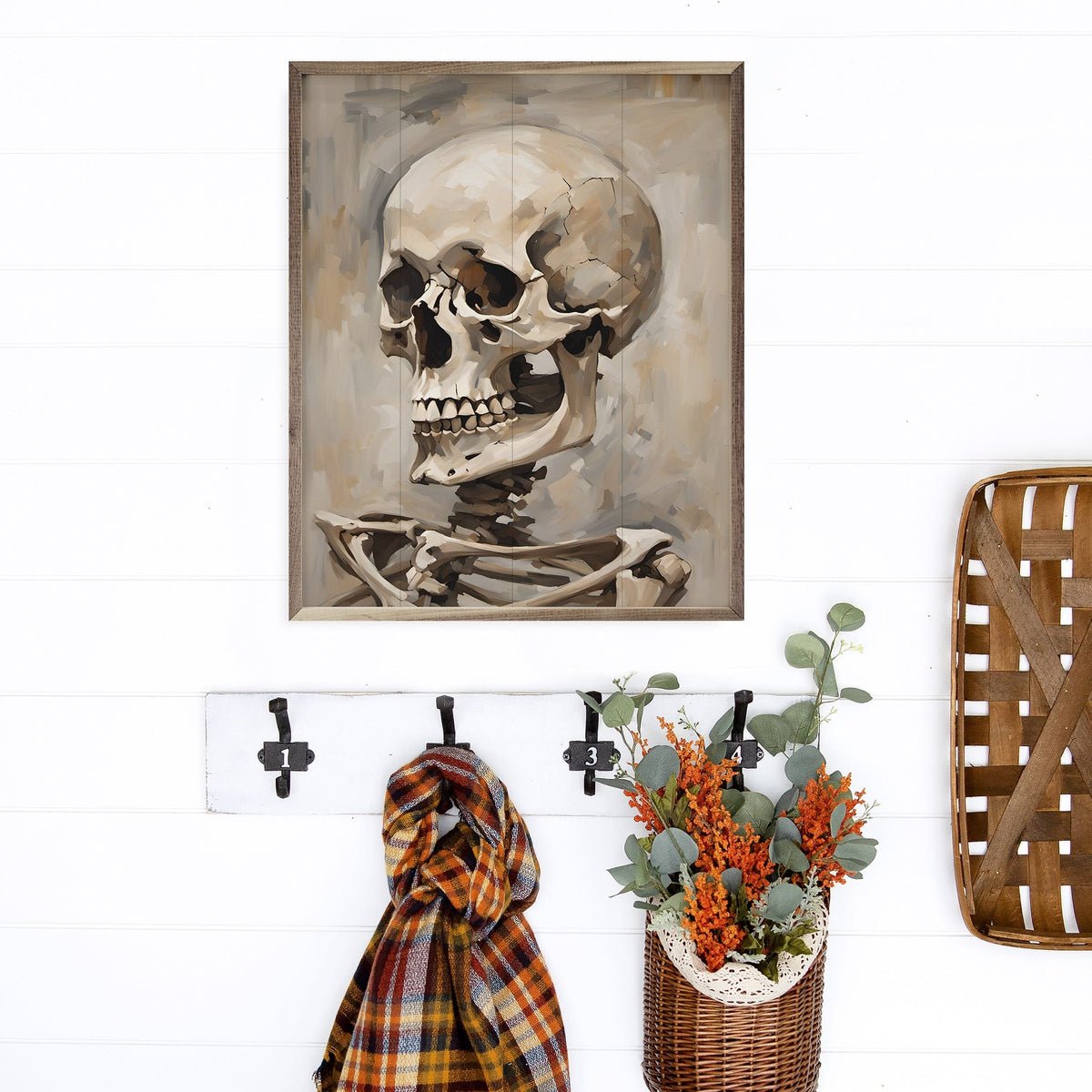 Kendrick Home Walnut Frames Skeleton Portrait Printed and Framed Wall Sign