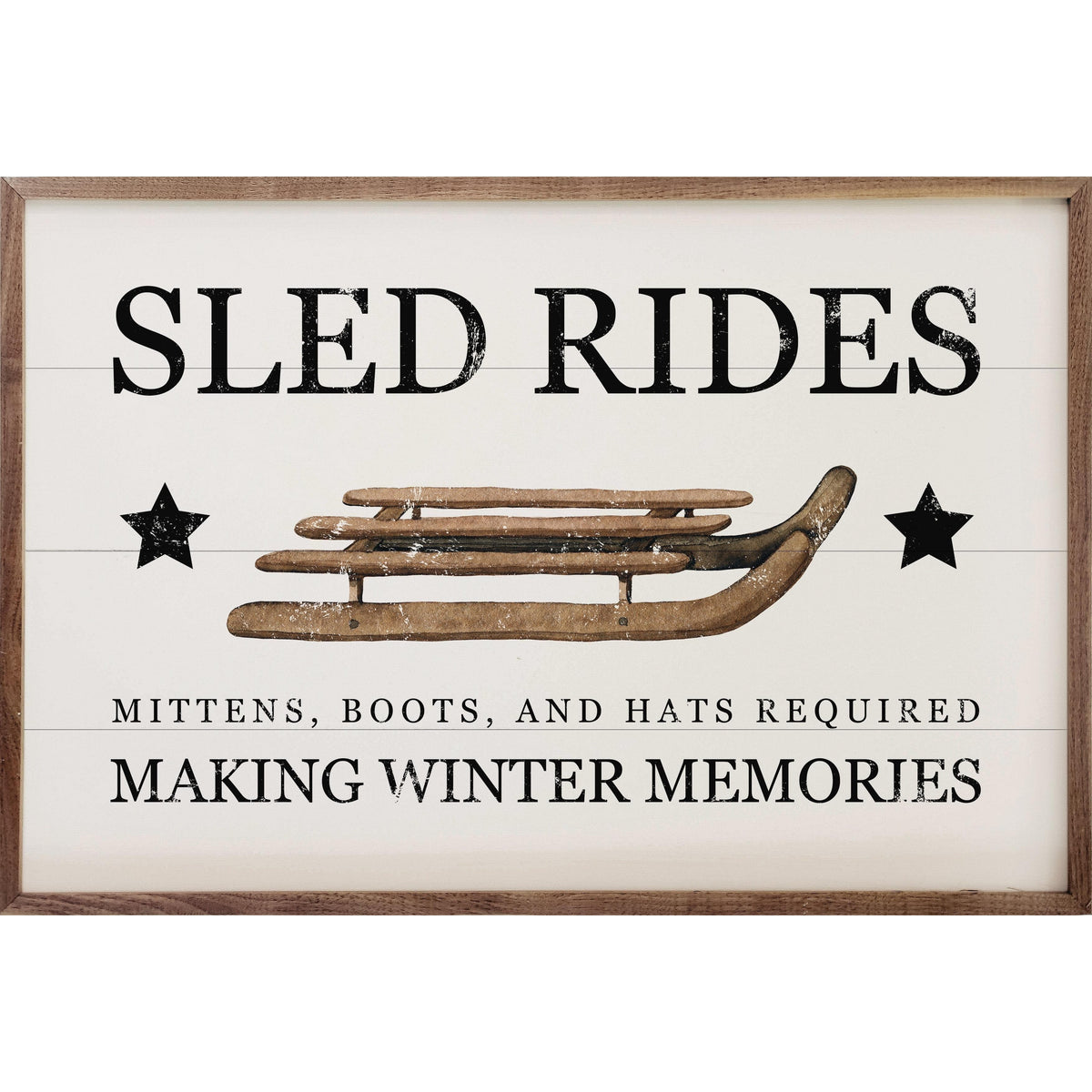 Kendrick Home Walnut Frames 8x5 Sled Rides Making Winter Memories White Printed and Framed Wall Sign