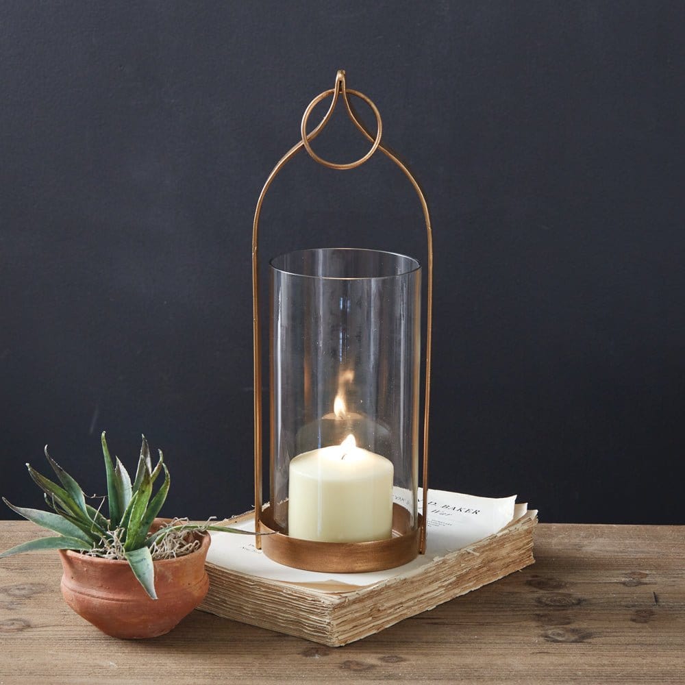 Small Lucienne Lantern For Pillar Candles Brass Plated Metal & Glass-CTW Home-The Village Merchant