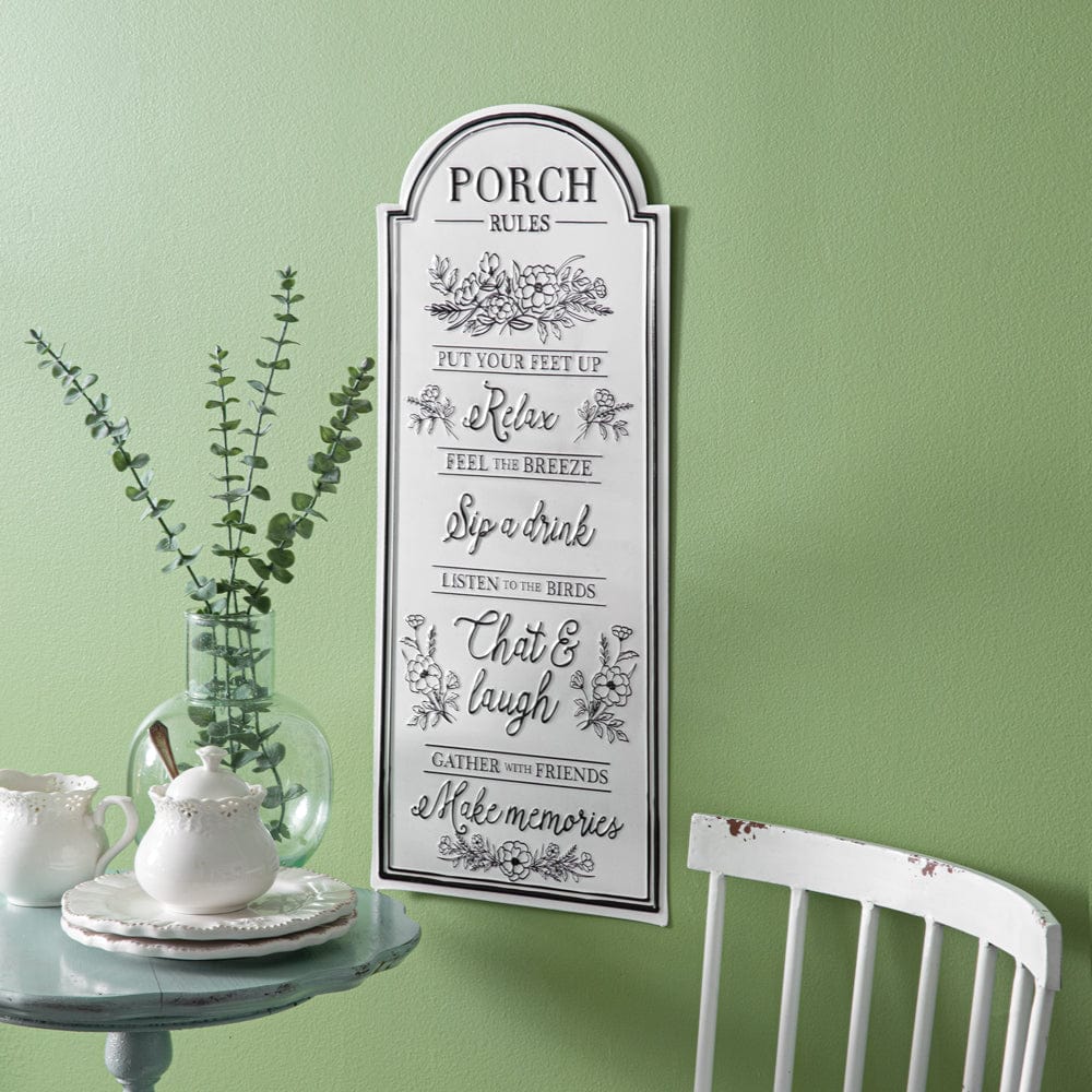 Small Porch Rules Embossed Metal Sign