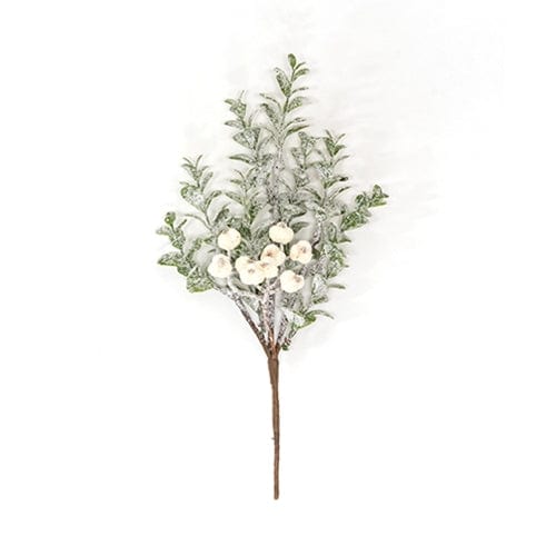 Snow Berries &amp; Icy Boxwood Pick / Spray 11&quot; High