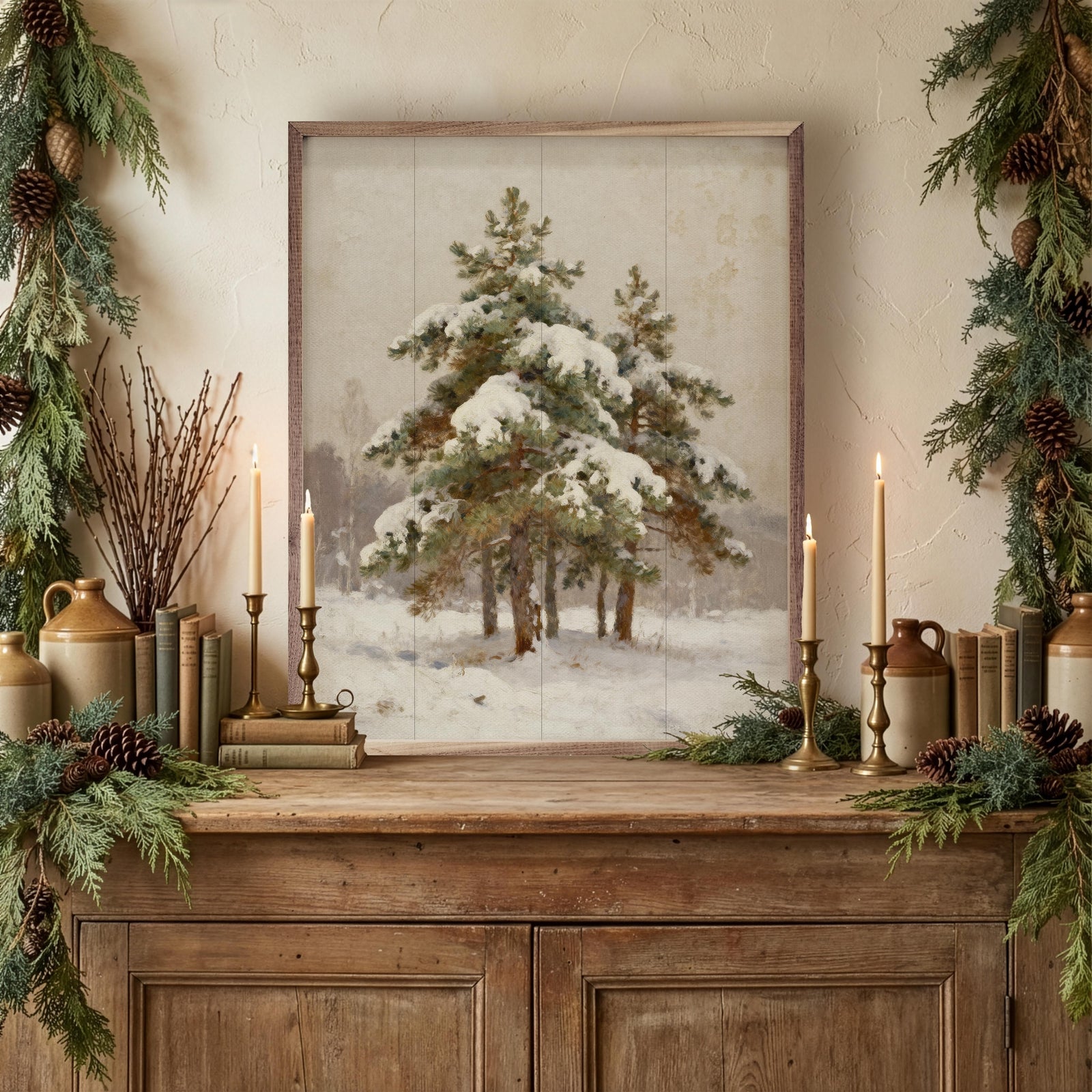 Kendrick Home Walnut Frames 8x10 Snow Covered Pines Center Printed and Framed Wall Sign