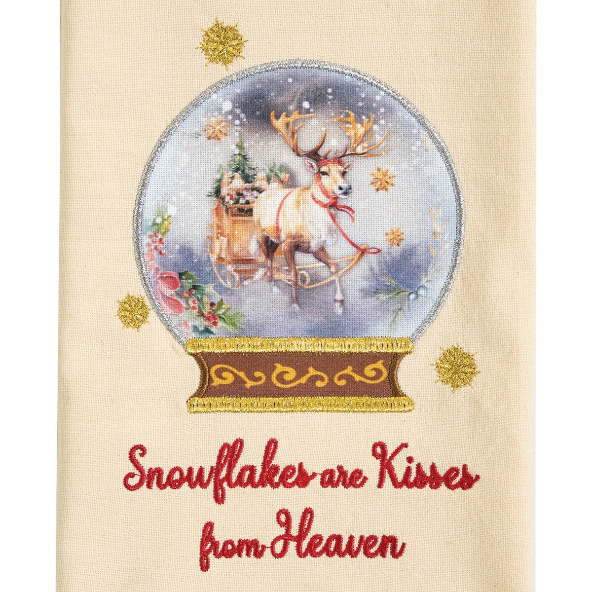 Snow Globe Reindeer Embroidered Decorative Towel