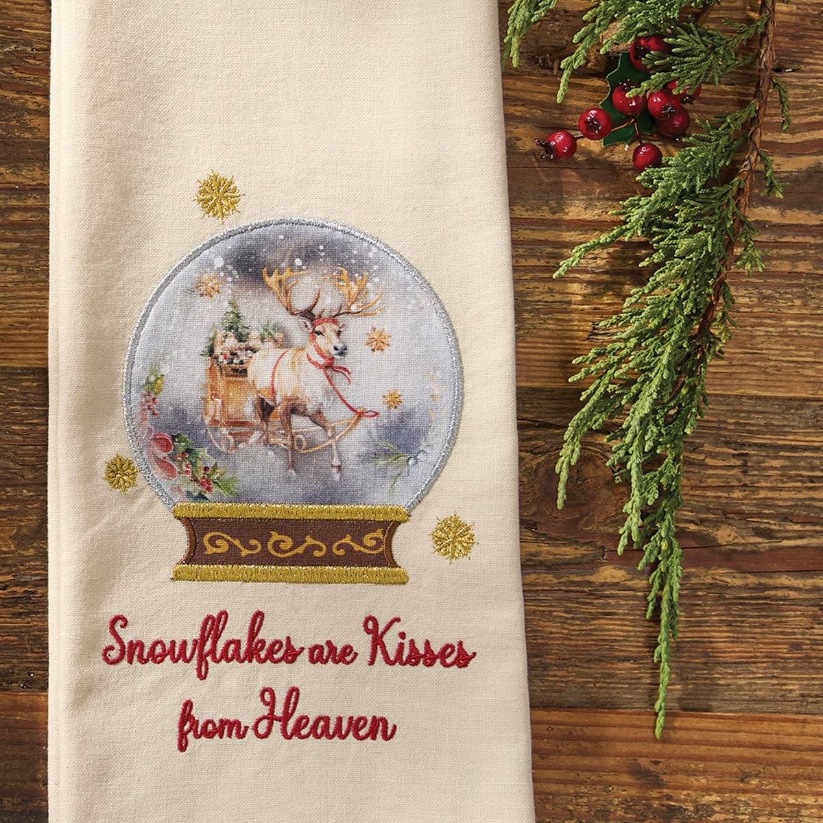 Snow Globe Reindeer Embroidered Decorative Towel