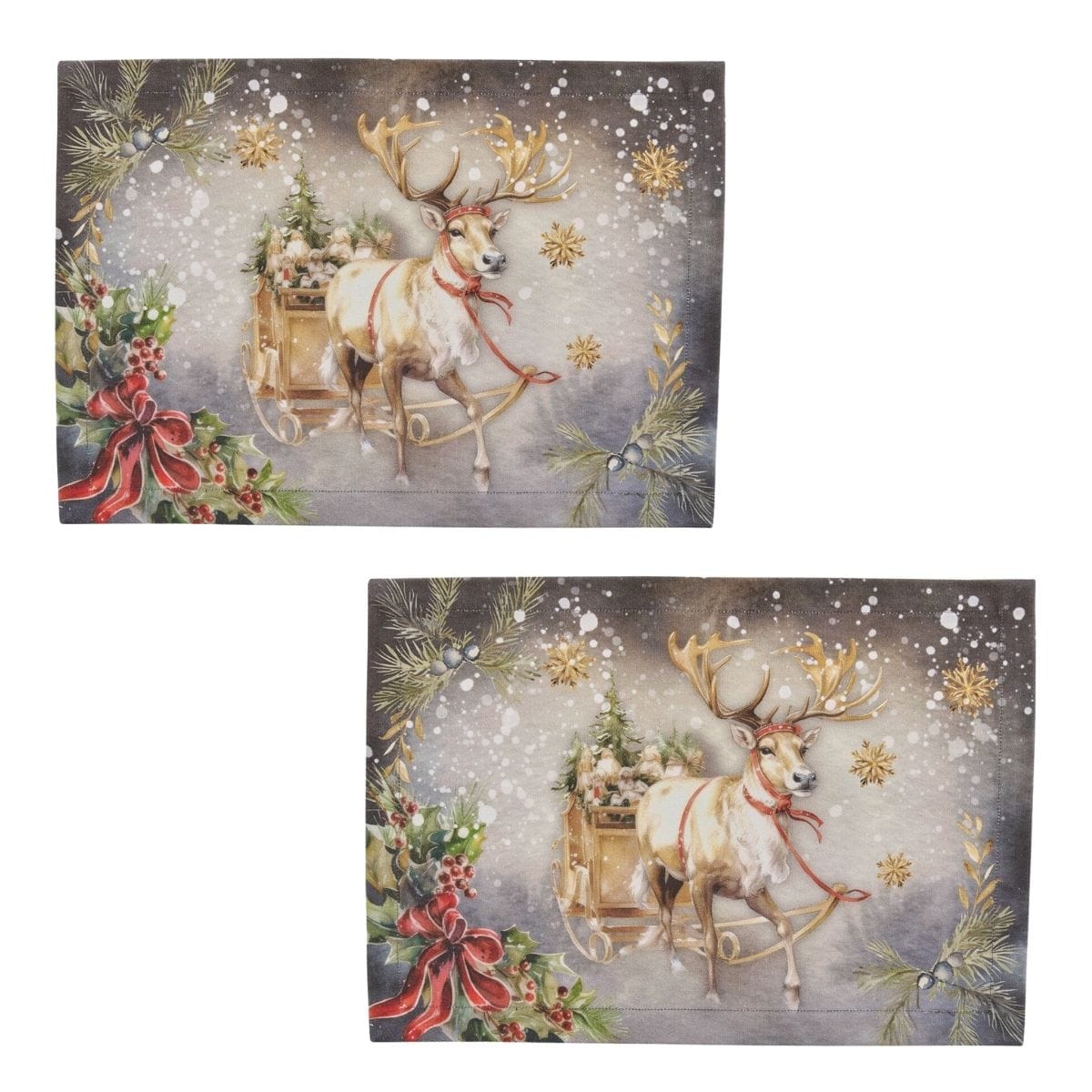 Snow Globe Reindeer Printed Placemat Set of 2