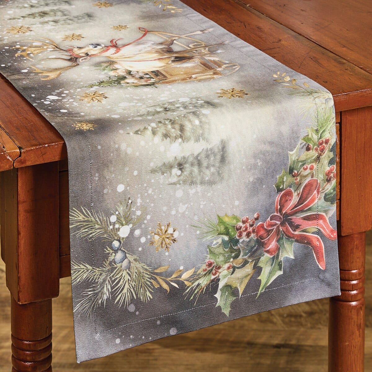Snow Globe Reindeer Table Runner 36" Long