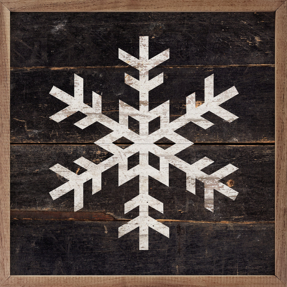 Kendrick Home Walnut Frames 4x4 Snowflake Black Printed and Framed Wall Sign