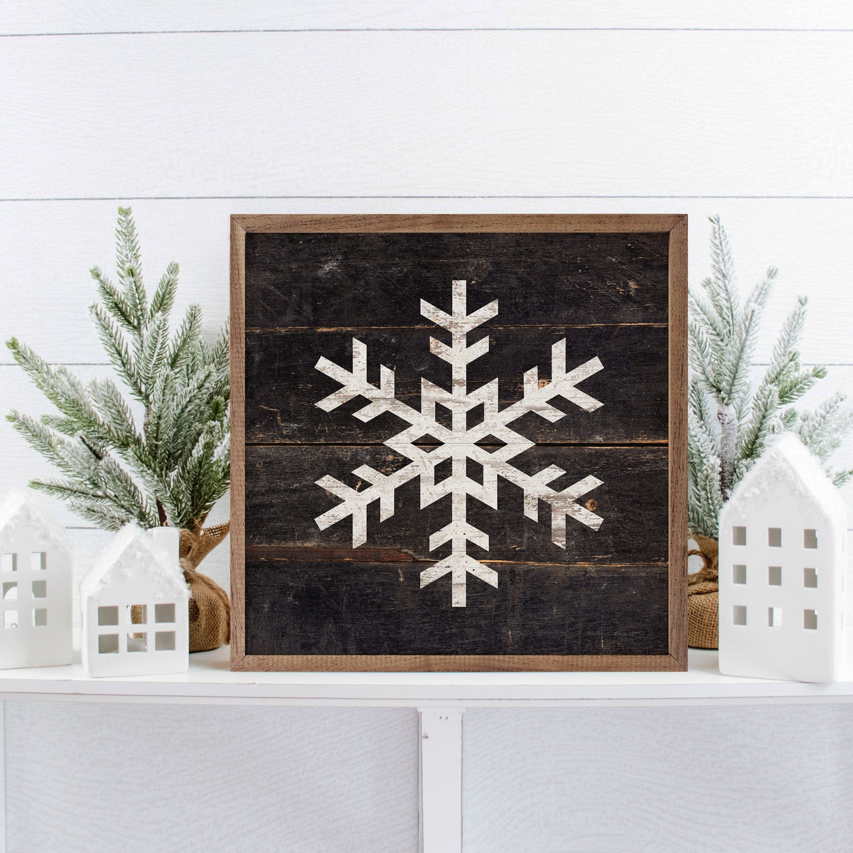 Kendrick Home Walnut Frames Snowflake Black Printed and Framed Wall Sign