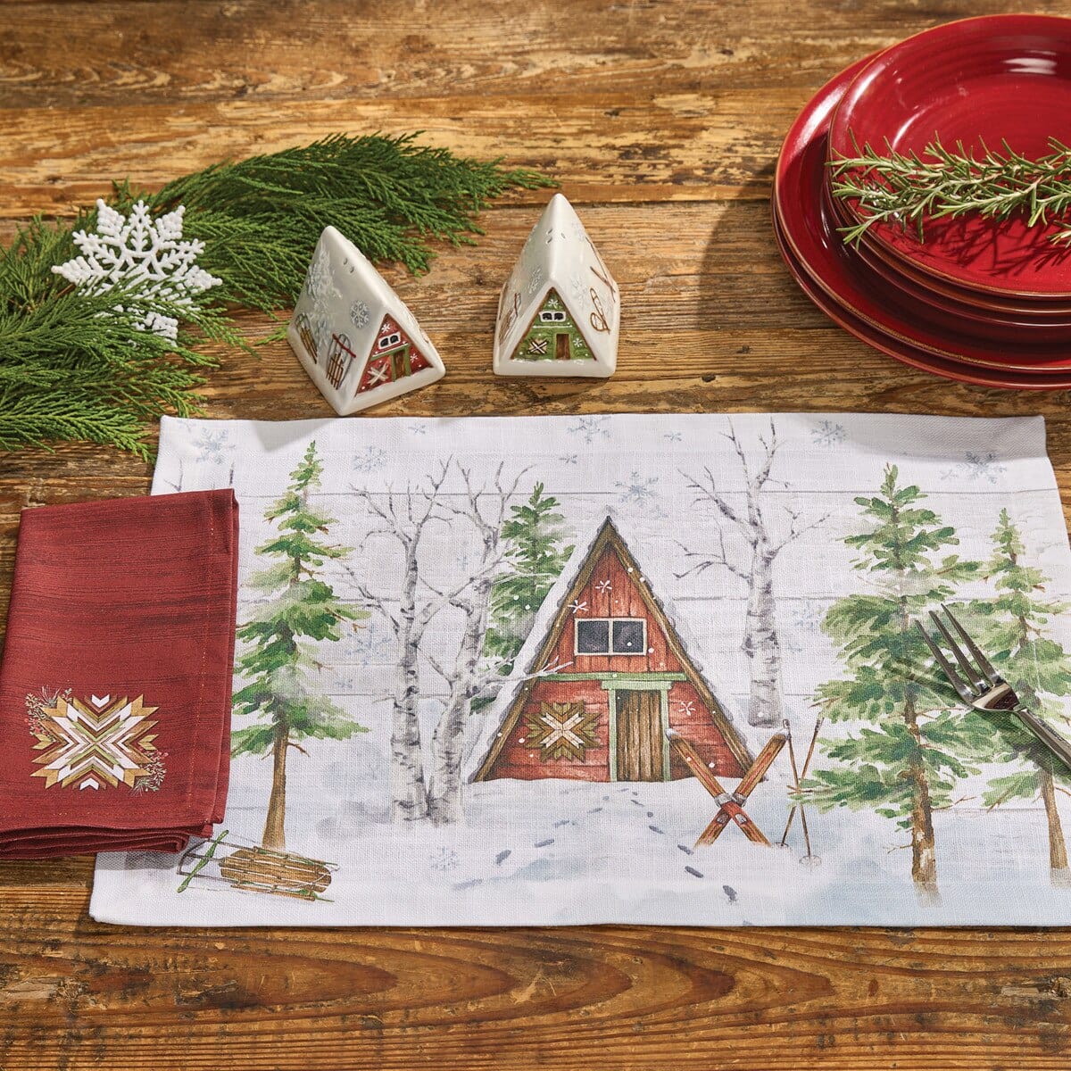 Snowflake Lodge Cabin Placemat Set of 2