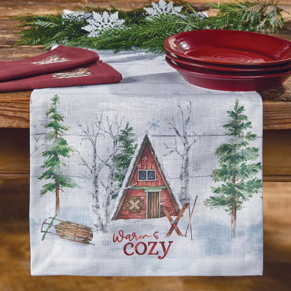 Snowflake Lodge Cabin Table Runner 36" Long