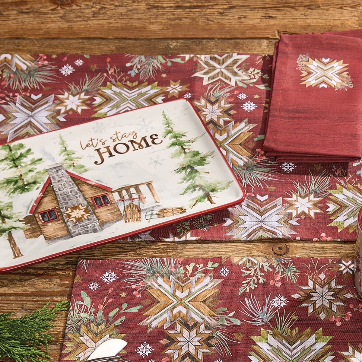 Snowflake Lodge Printed Table Runner 54'' Long