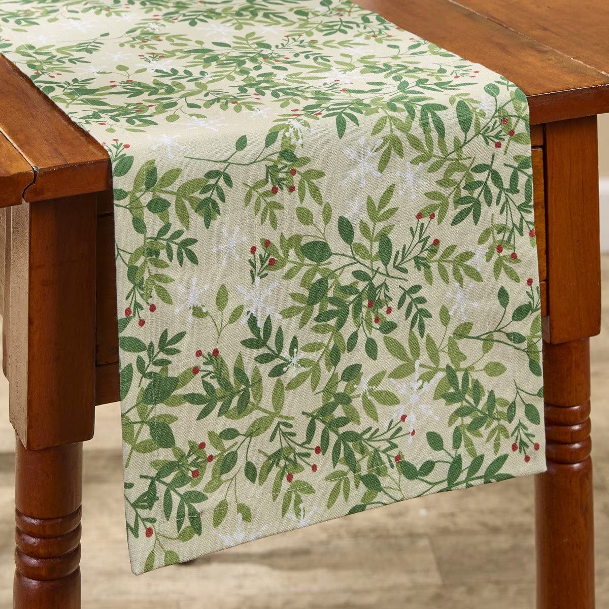Snowflakes and Berries Printed Table Runner 54'' Long