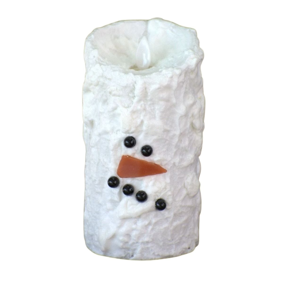 Snowman Bumpy White Moving Flame LED Battery Powered Pillar Candle With Timer 6" High
