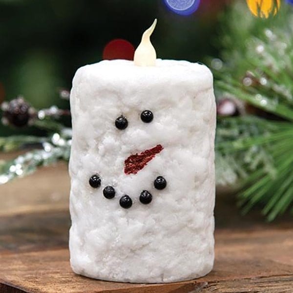 Snowman LED Battery Candle Light Votive With Timer - 3" High-Craft Wholesalers-The Village Merchant
