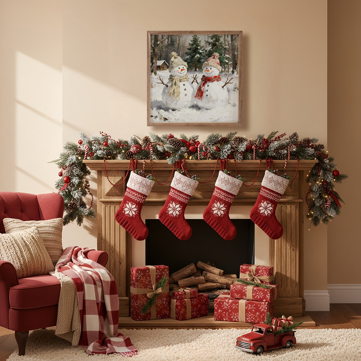 Kendrick Home Walnut Frames Snowman Pair Printed and Framed Wall Sign