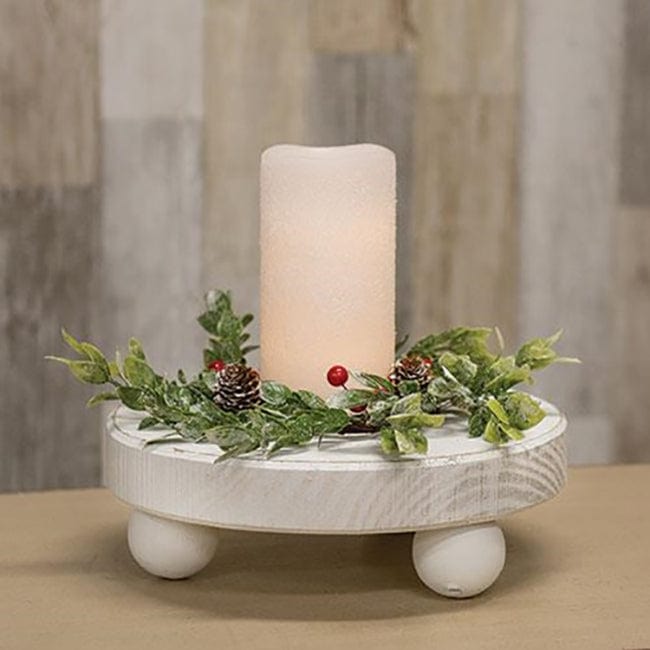 Snowy Boxwood &amp; Berry Candle Ring / Wreath 4.5&quot; Inner Diameter