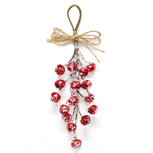 Snowy Red Mini Jingle Bell Teardrop Ornament