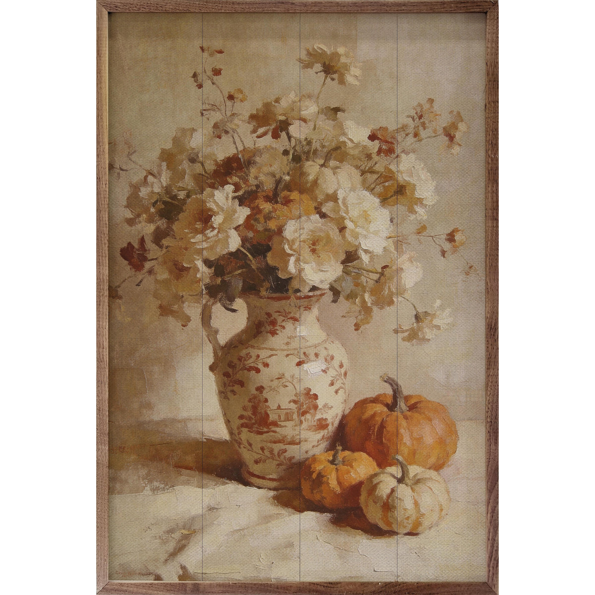 Kendrick Home Walnut Frames 5x8 Soft Autumn Floral And Pumpkin Still Life Printed and Framed Wall Sign
