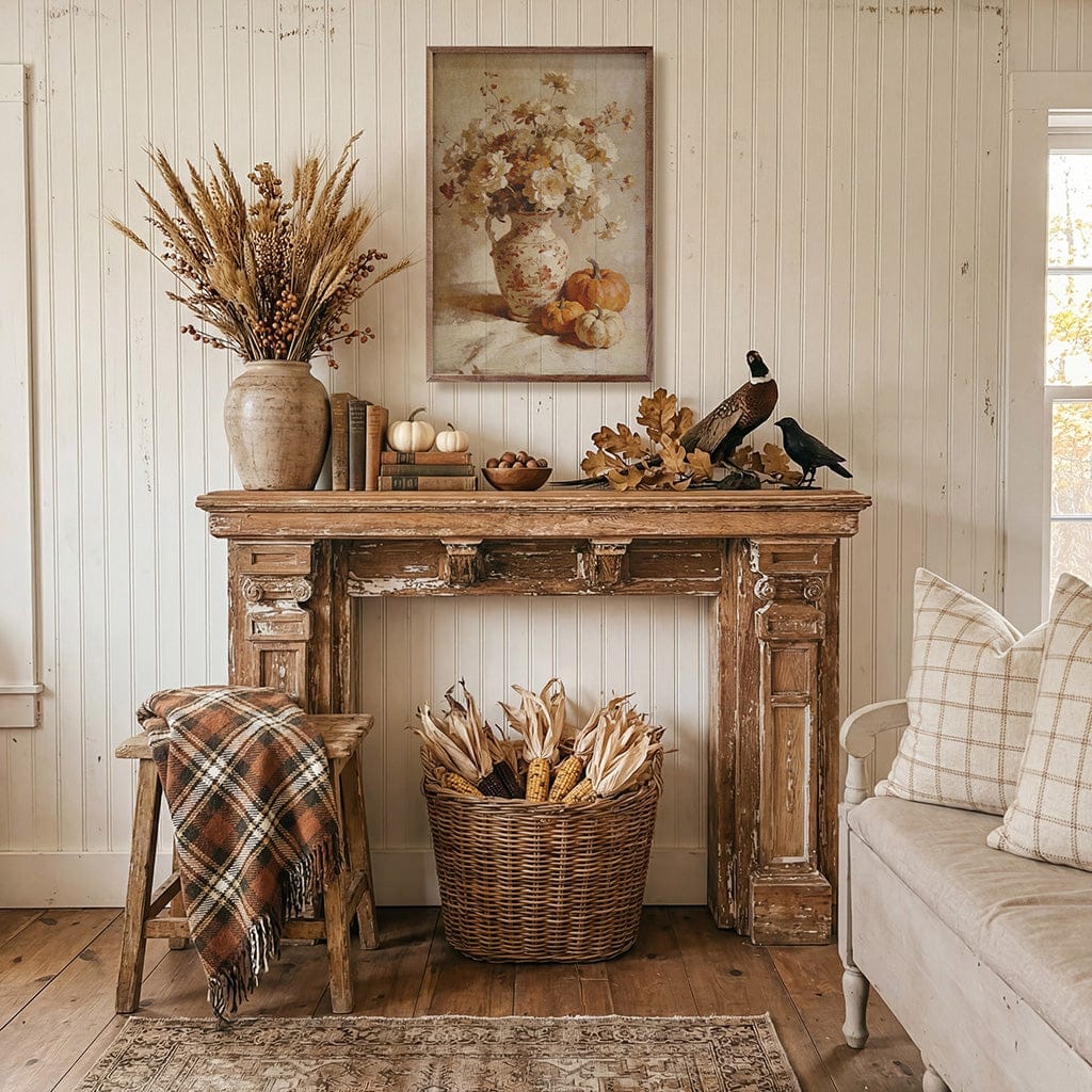 Kendrick Home Walnut Frames Soft Autumn Floral And Pumpkin Still Life Printed and Framed Wall Sign