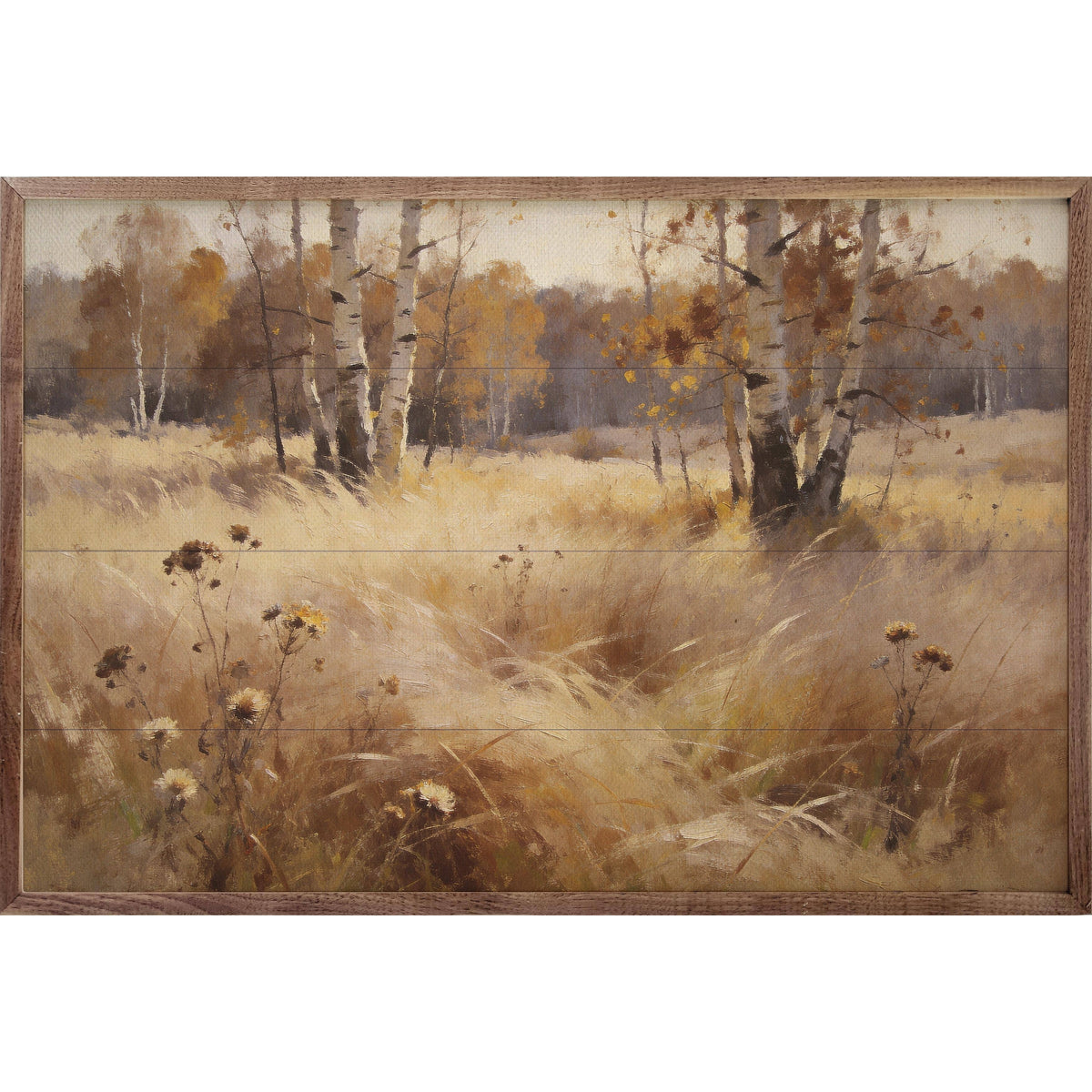 Kendrick Home Walnut Frames 8x5 Soft Prairie Grasses Birch Trees Printed and Framed Wall Sign
