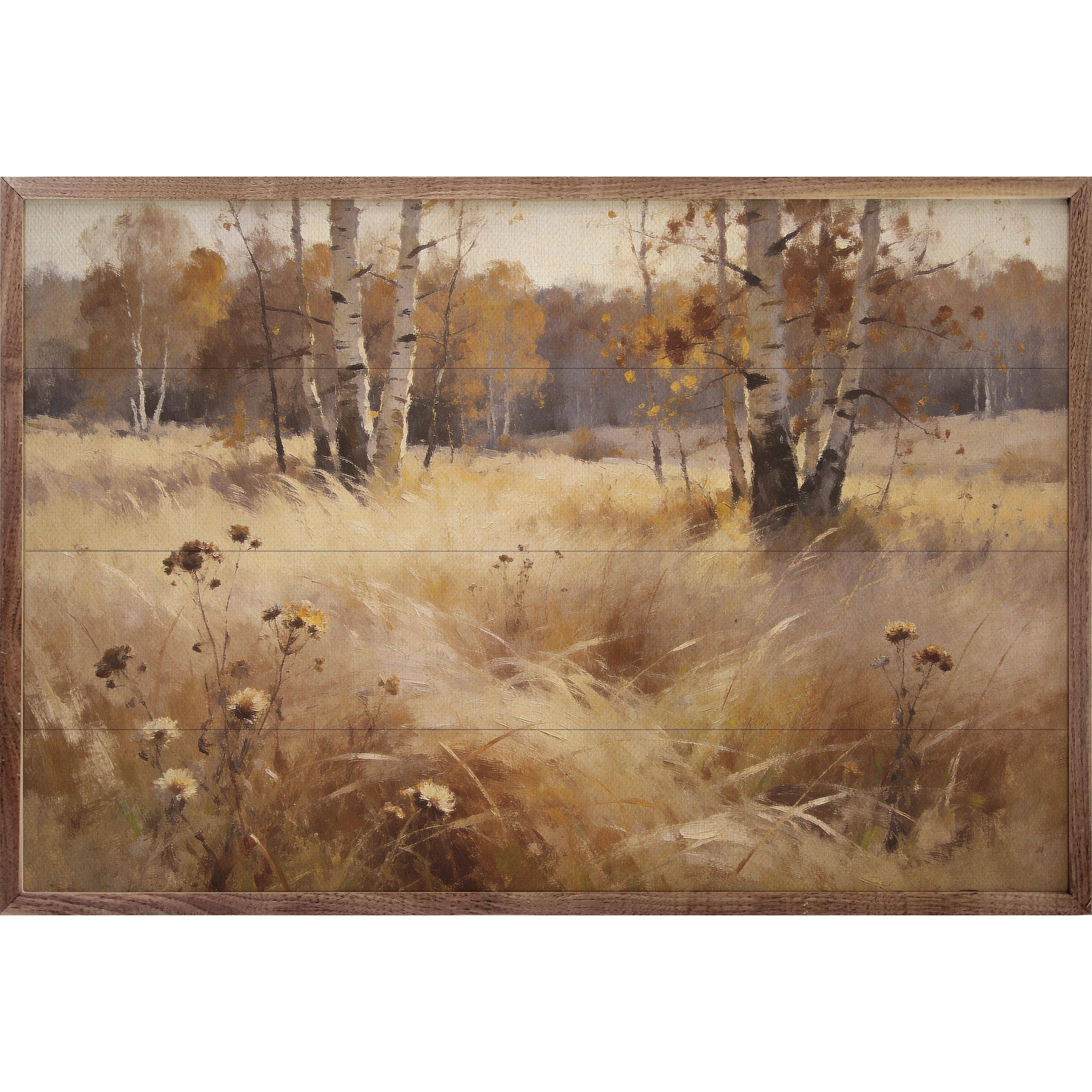 Kendrick Home Walnut Frames 8x5 Soft Prairie Grasses Birch Trees Printed and Framed Wall Sign