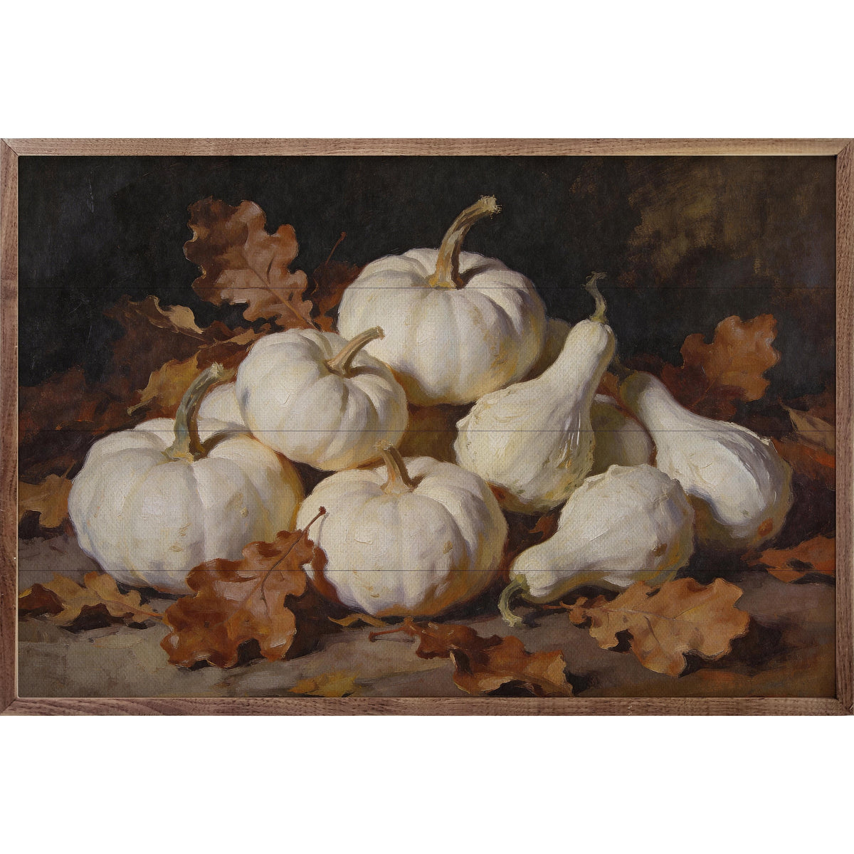 Kendrick Home Walnut Frames 8x5 Soft White Gourd And Oak Leaves Gathering Printed and Framed Wall Sign