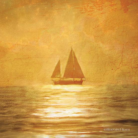 Penny Lane Publishing Solo Gold Sunset Sailboat By Bluebird Barn Art Print - 12 X 12