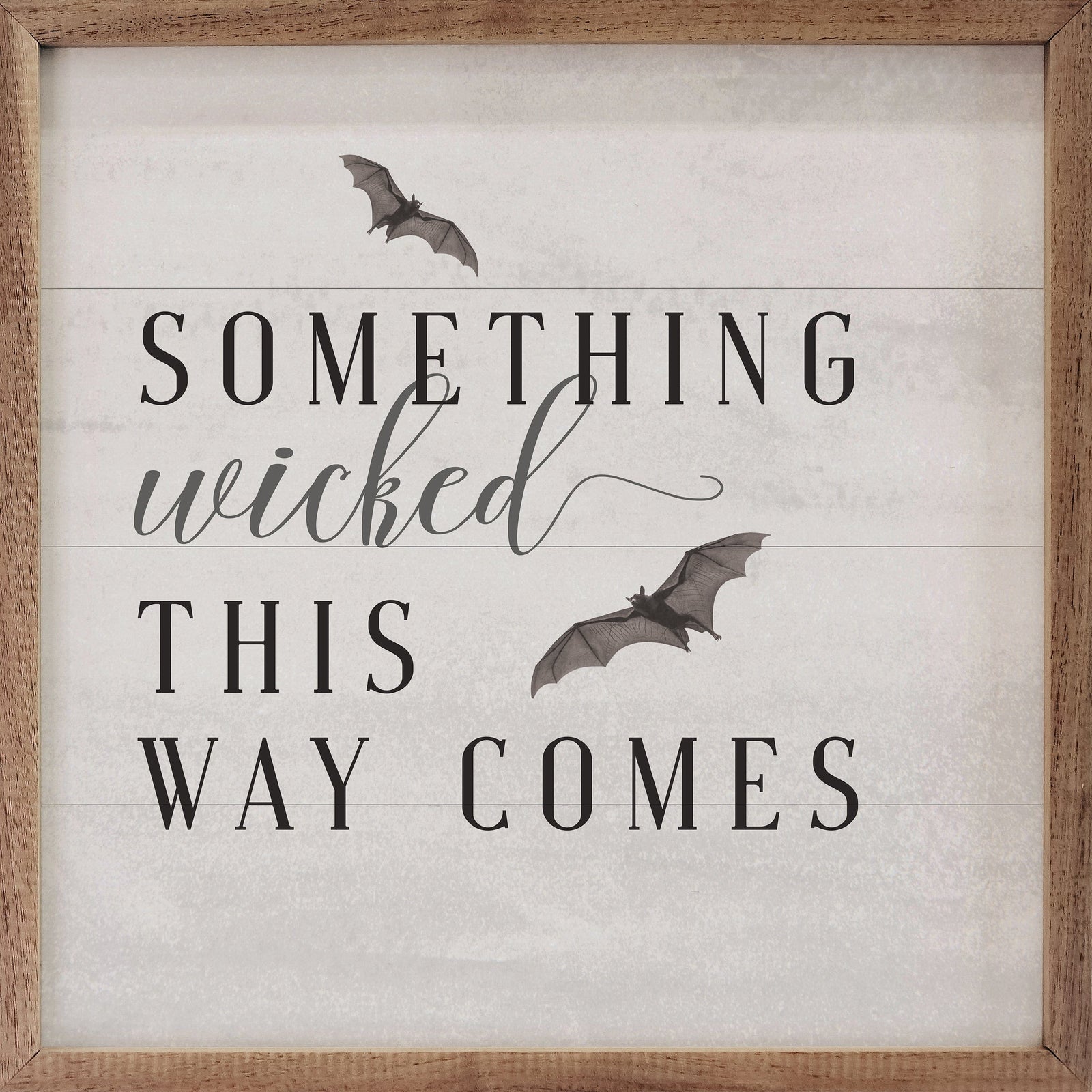 Kendrick Home Walnut Frames 4x4 Something Wicked Bats White Printed and Framed Wall Sign