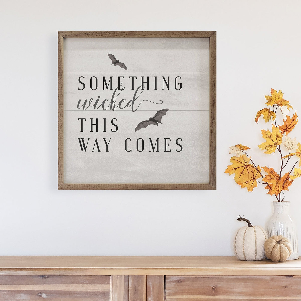 Kendrick Home Walnut Frames Something Wicked Bats White Printed and Framed Wall Sign