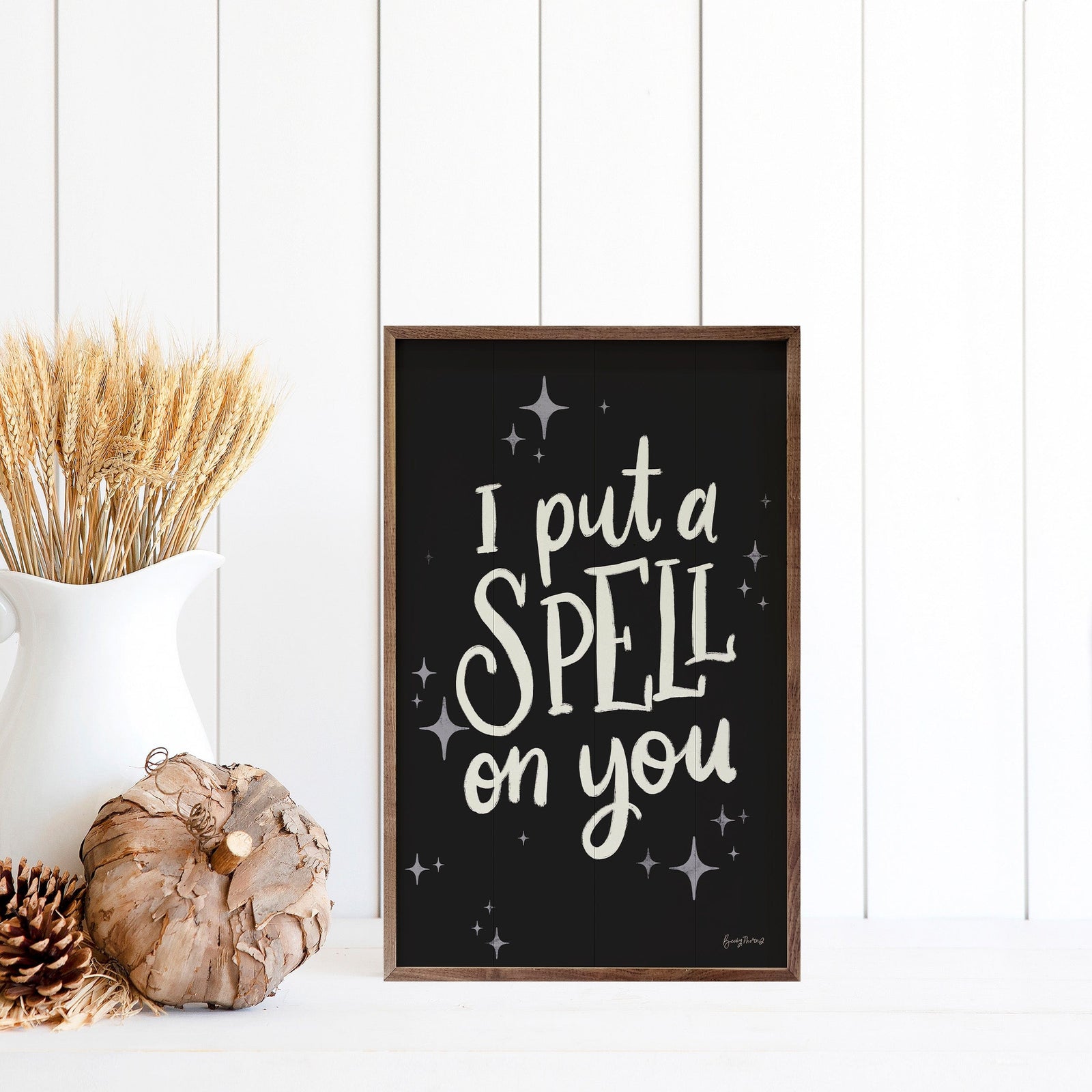 Kendrick Home Walnut Frames 5x8 Sophisticated Spooky III Spell Black By Becky Thorns Printed and Framed Wall Sign