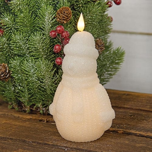 Sparkling Snowman With Timer LED Battery Candle With Moving Flame 7.5" High
