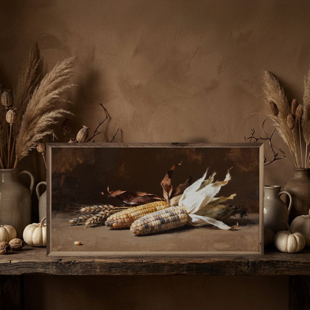 Kendrick Home Walnut Frames Speckled Corn Printed and Framed Wall Sign