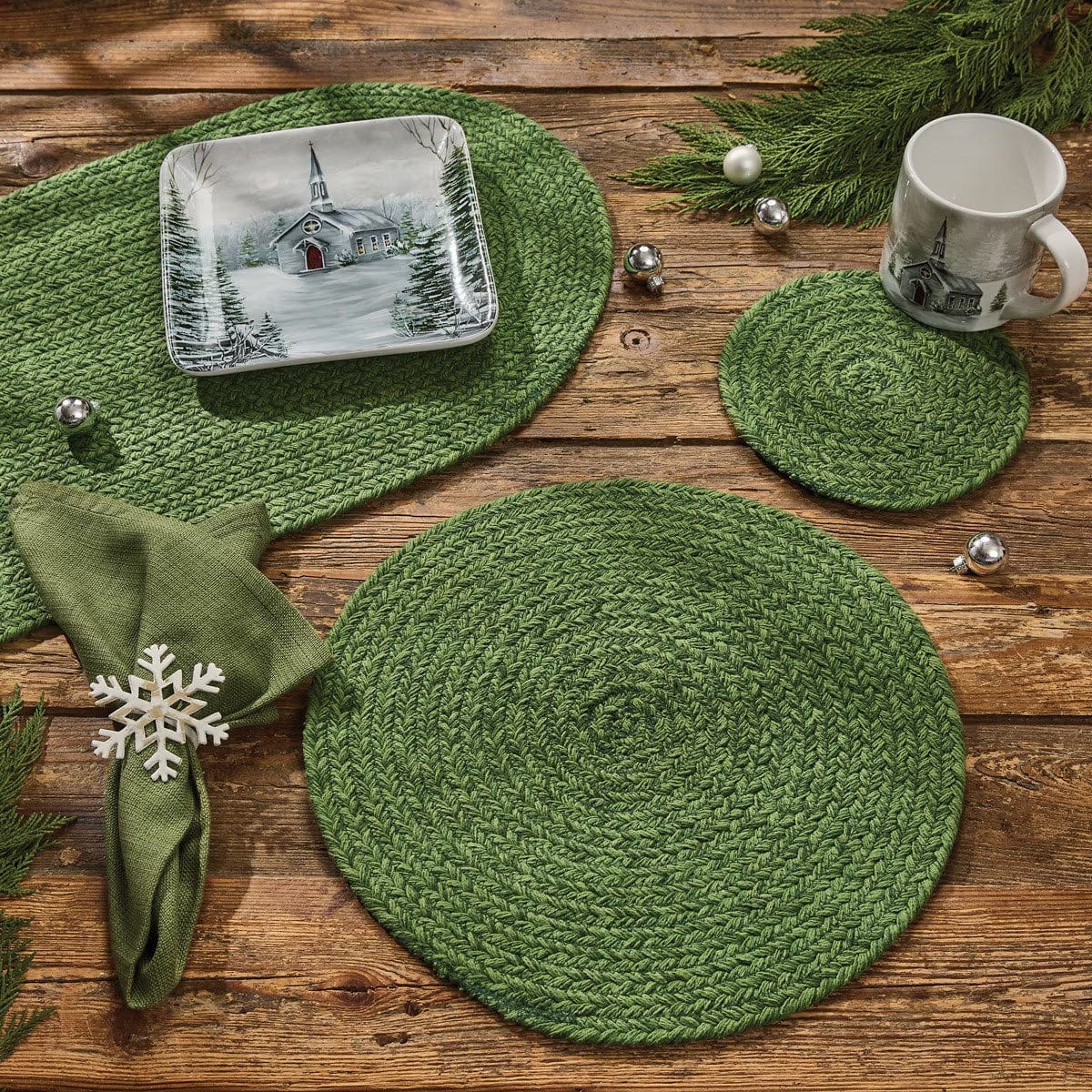 Spice Bin - Basil Braided Table Runner 54'' Long