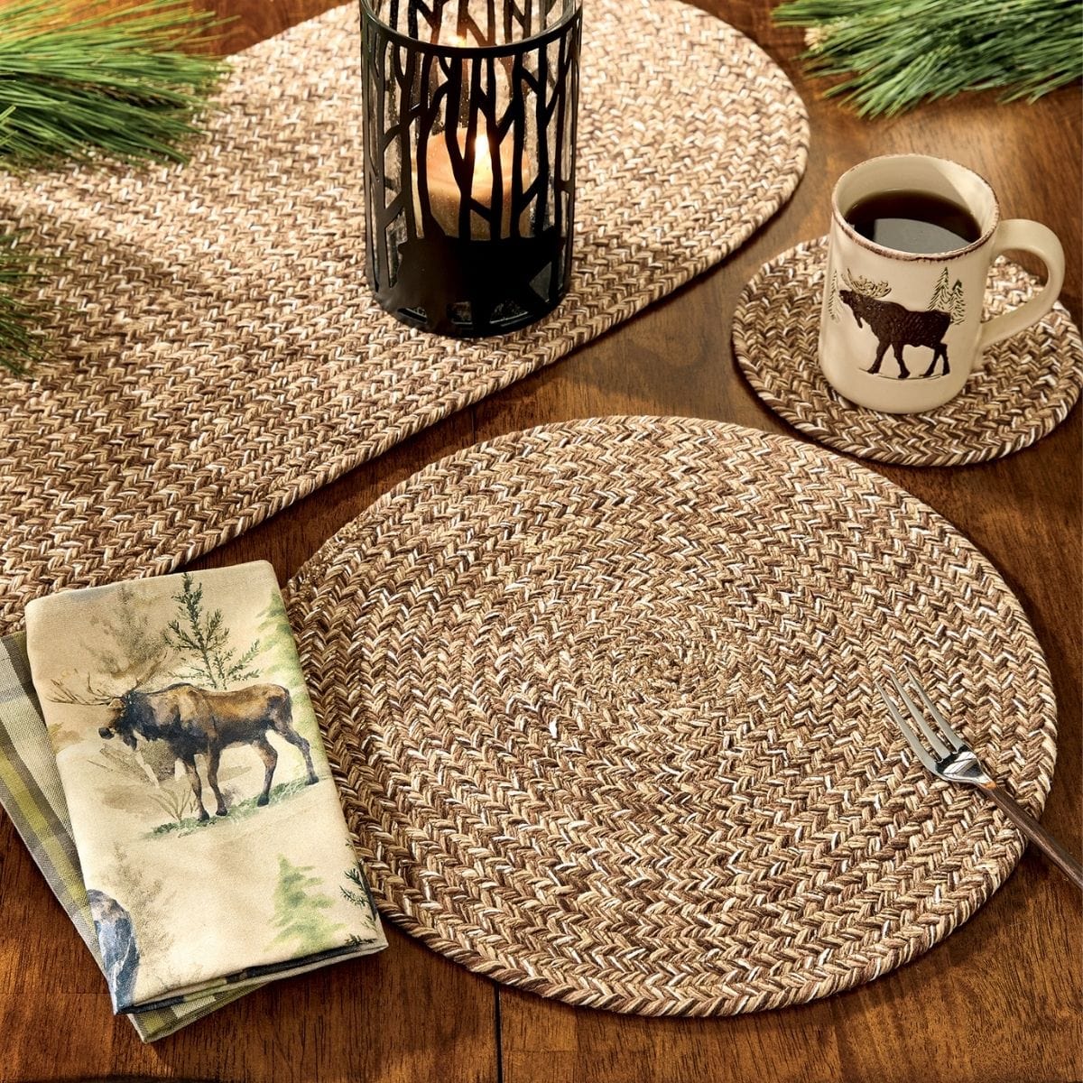 Spice Bin - Cocoa Braided Placemat Round Set of 2